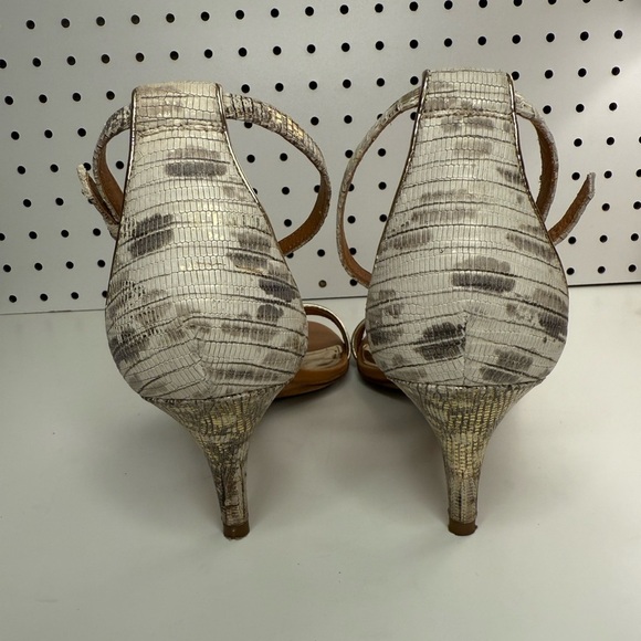 COACH Brown, Gold & White Snakeskin Embossed Round Toe Kitten Heel Shoes Size 9B - Picture 9 of 17